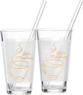 Latte macchiato set van 2 glazen met rietjes.