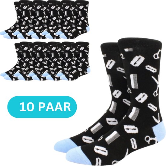 10x Kappers sokken | Schaar, Kam, Haarmesje | 10 paar Sokken Dames/Heren Maat 39/43 - Beroep/Barbier