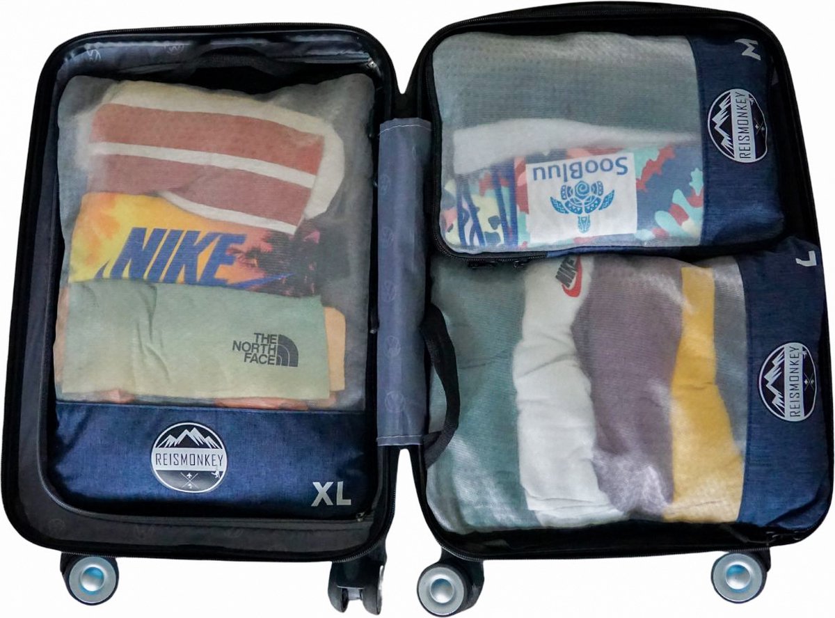 Bol.com Reismonkey Packing cubes transparant - Met compressie - Kofferorganizer - set van 3 - waterafstotend aanbieding