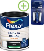 Flexa Strak in de Lak - Watergedragen - Mat - Zwart - 750 ml + Flexa Lakroller - 4 delig