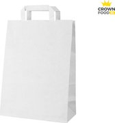 Papieren draagtassen - wit - 250st - 26cm - platte handvat/handgrepen - Cadeautasje - Kraftpapier - Crown Food XL