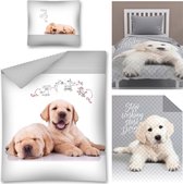 Labrador dekbedovertrek - Honden - eenpersoons - 100% katoen - inclusief bedsprei - puppy - 100% polyester - 170 x 210 cm