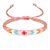Armband Dames - Glaskralen - Verstelbaar - Roze