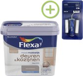 Flexa Mooi Makkelijk - Deuren en Kozijnen - Mooi Warmgrijs - 750ml + Flexa Lakroller - 4 delig