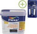 Flexa Mooi Makkelijk - Lak Vloeren en Trappen - Mooi Zwart - 750 ml + Flexa Lakroller - 4 delig