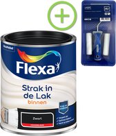 Flexa Strak in de Lak - Watergedragen - Hoogglans - zwart - 0,75 liter + Flexa Lakroller - 4 delig