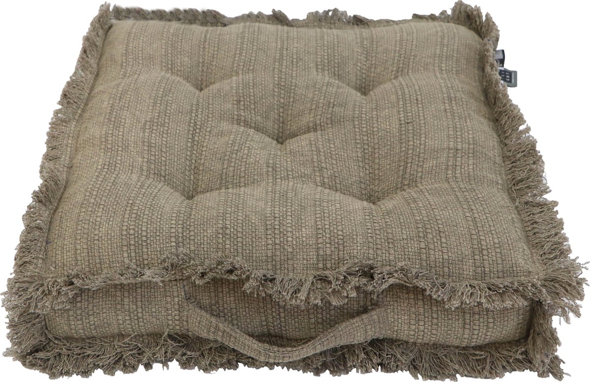 Beauitssu set van 4 vloerkussens zitkussen 40x40 cm - Dik matraskussen 8cm - 100% katoen stoelkussen binnen & buiten zitkussen vloer draagbeugel extra dik, Natuurlijk - Mila