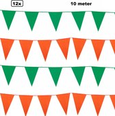 12x Vlaggenlijn groen en oranje 10 meter - 2 kleur - vlaglijn festival feest party verjaardag thema feest kleur
