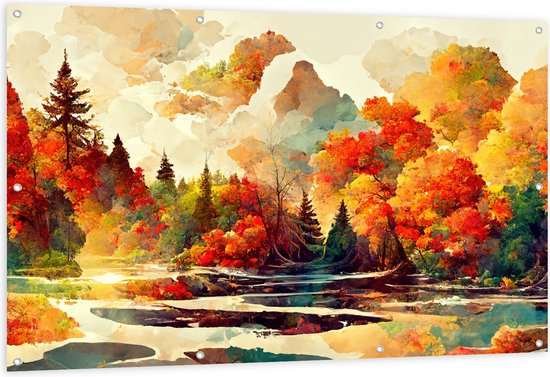 Tuinposter – Schilderij van een Landschap tijdens de Herfst - 150x100 cm Foto op Tuinposter (wanddecoratie voor buiten en binnen)