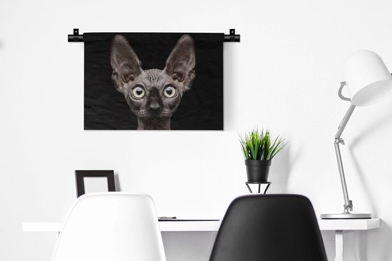 Wandkleed - Wanddoek - Kat - Huisdieren - Portret - Zwart - 60x40 cm - Wandtapijt