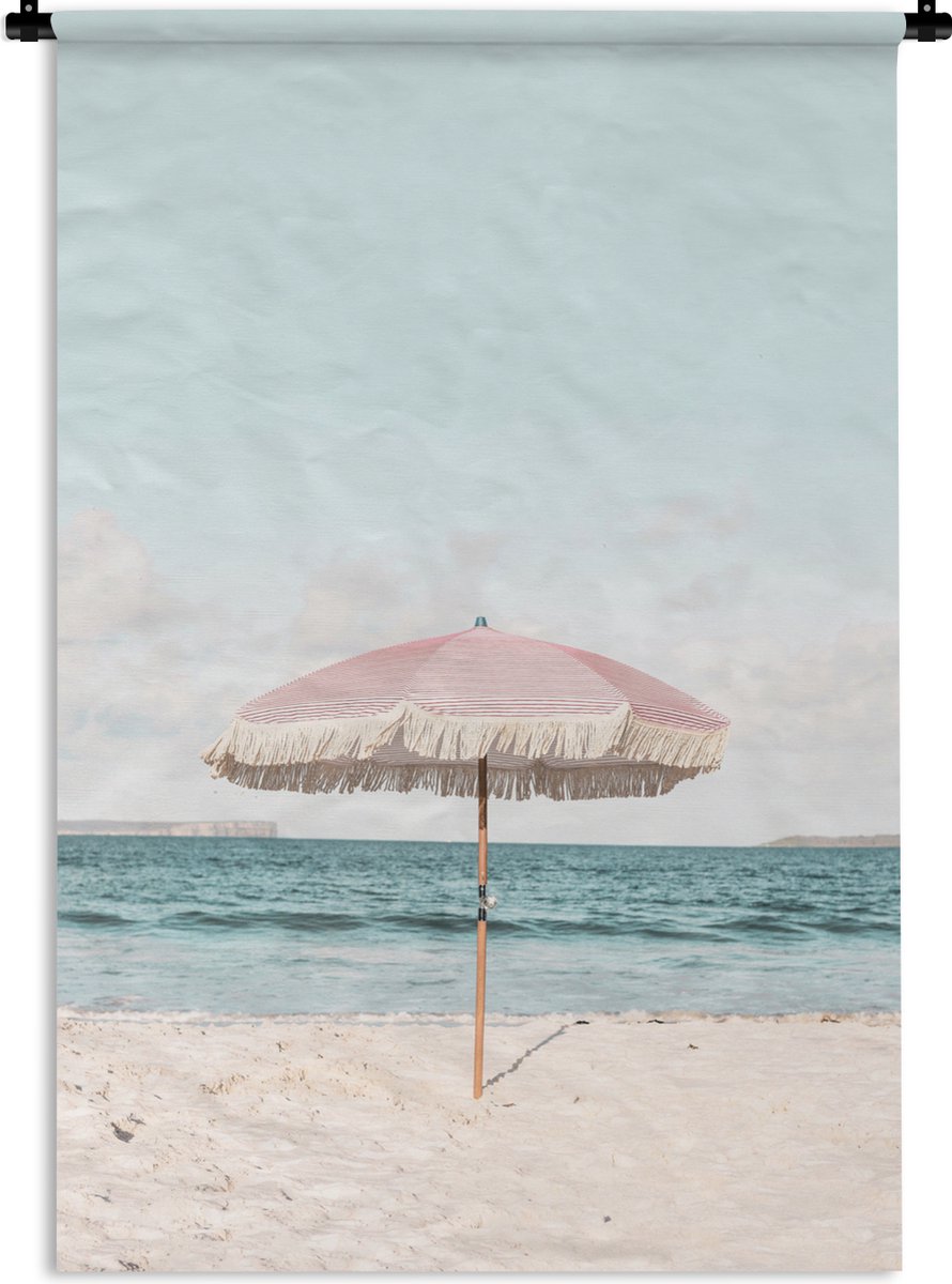 Wandkleed - Wanddoek - Parasol - Strand - Zee - Wolken - 120x180 cm - Wandtapijt