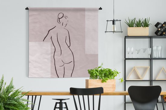 Wandkleed - Wanddoek - Vrouw - Line art - Lichaam - Pastel - 150x150 cm - Wandtapijt