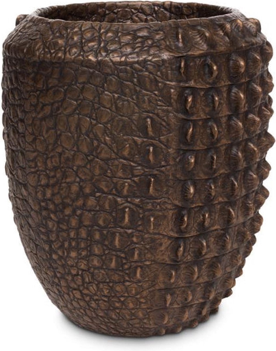 Luxe Plantenpot XL | Krokodil Reliëf | Brons Koper Look | Grote bloempot voor binnen en buiten | Croc Plantenbak Design | Rond | Bloembak | 47 x 56 cm