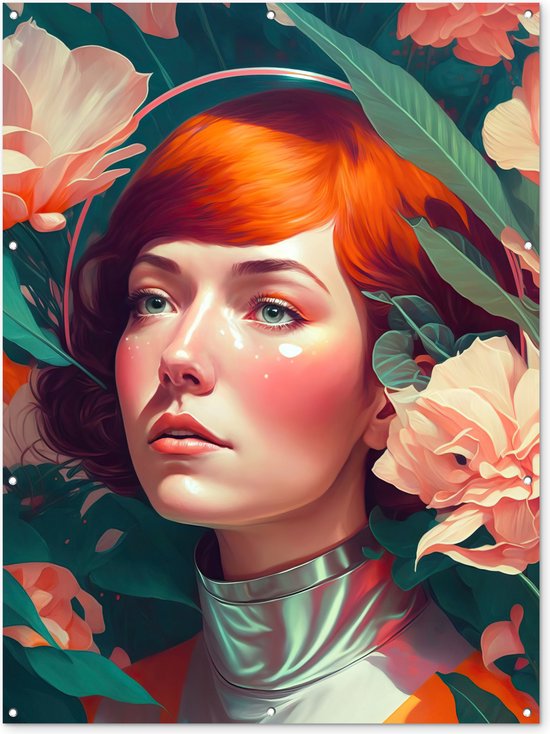Portret - Vrouw - Bloemen - Roze - Botanisch