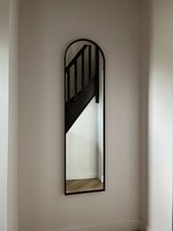 Indore Home - passpiegel - Spiegel staand - wand - 150cm x 40cm - zwarte rand - ronde bovenkant