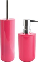 MSV Badkamer accessoires set - fuchsia roze - zeeppompje en wc/toilet-borstel