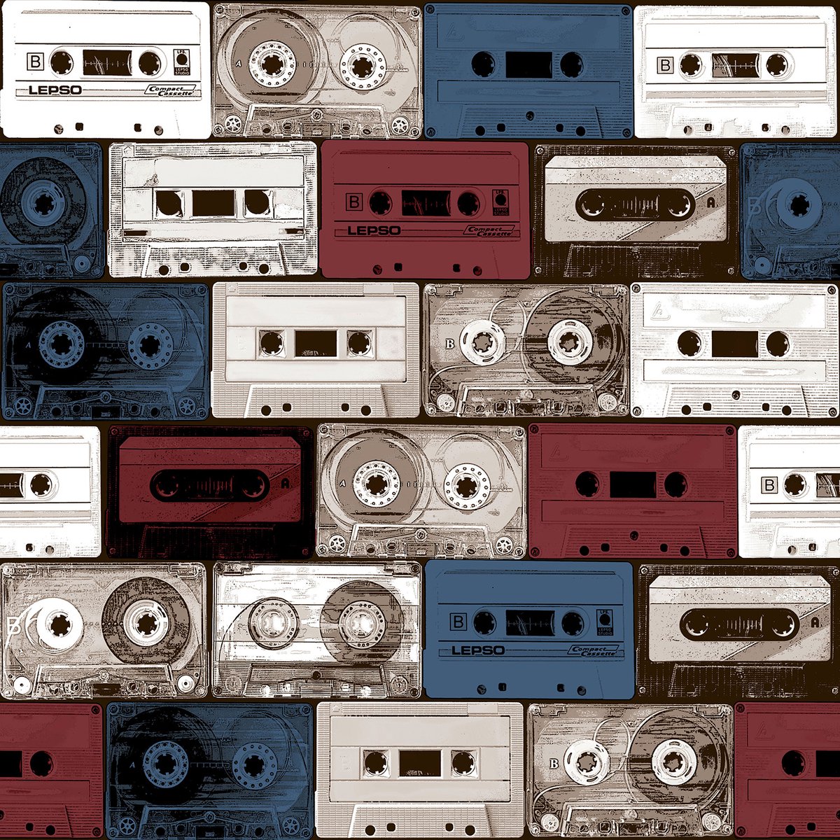 Behang Cassettes - Muziek - Vliesbehang - Cassettebandjes - Vintage - Kinderkamer -Hashtag - Multi - 10 x 0.53 M.