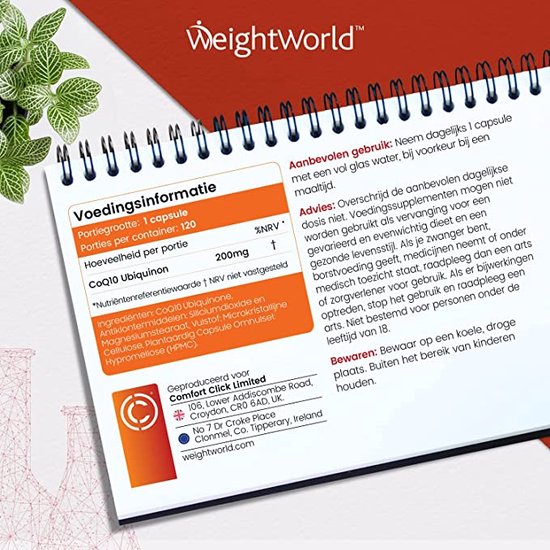 WeightWorld Co Enzym Q10 CoQ10 - 200mg - 120 vegan capsules voor 4 maanden voorraad - Weight World