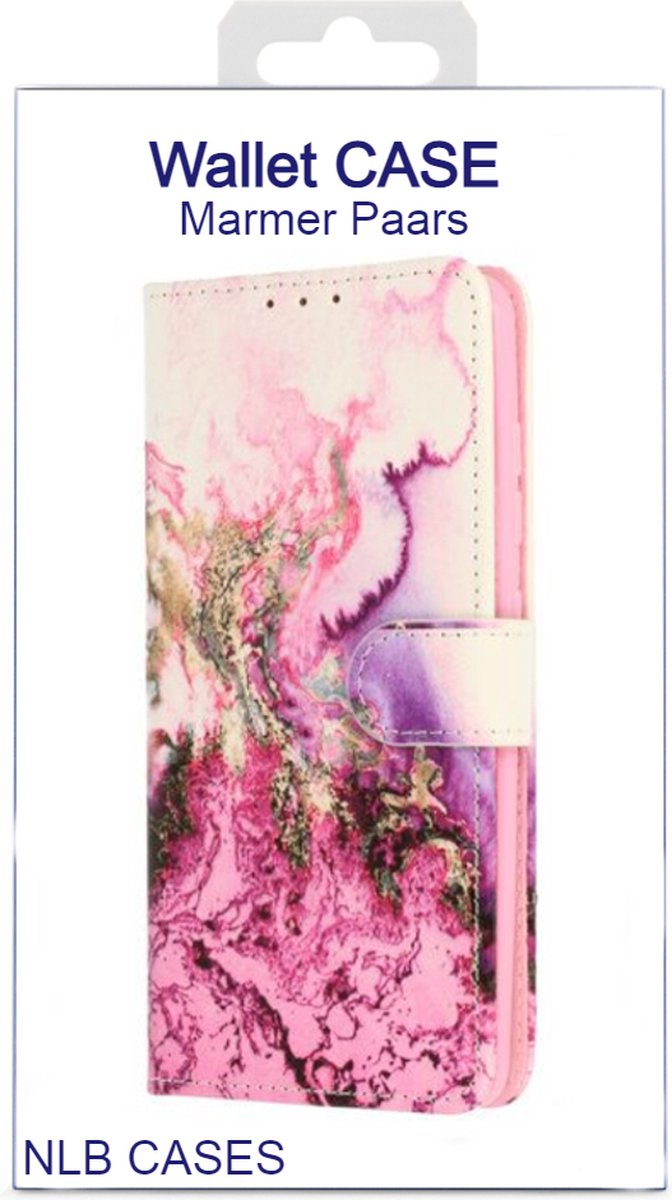 Bookcase marmer paars print met vakjes - Samsung Galaxy A23 4G / A23 5G - Portemonnee hoesje met magneetsluiting