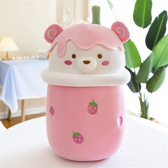 Klikkopers® - Kawaii Kussen - Bubble Tea Knuffel Groot 45cm - Panda - Boba Knuffel - Baby Roze - Kawaii Knuffel - Squishmallow - Squishy