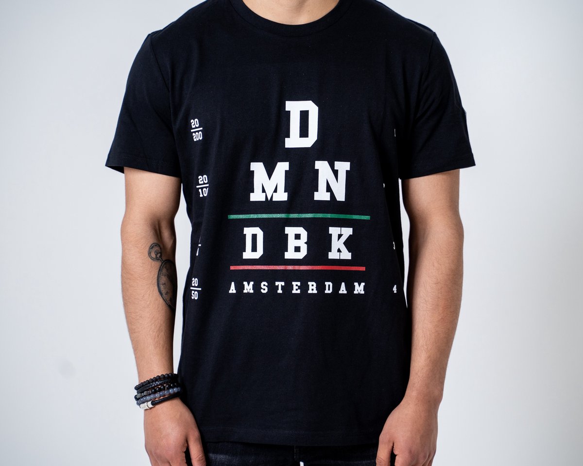 DMNDBK AMSTERDAM - Heren t-shirt - zwart - eye chart - maat L