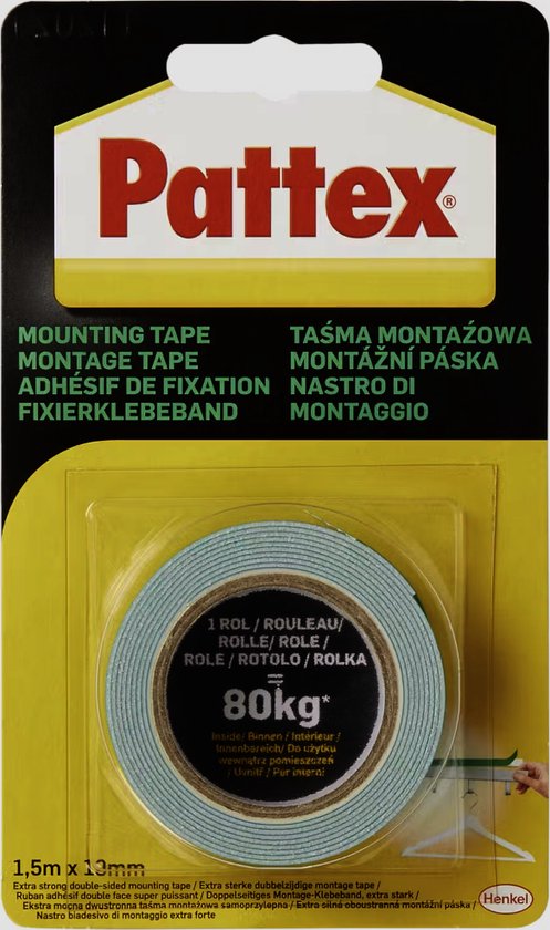 Pattex montagetape - 19mm- 1,5mtr - MilkyProducts - Dubbelzijdig montagetape - Extra Sterk - Pattex