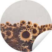 Tuincirkel Zonnebloemen - Veld - Zonsondergang - Bloemen - Geel - 60x60 cm - Ronde Tuinposter - Buiten