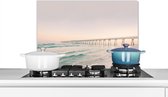 Spatscherm keuken 70x50 cm - Kookplaat achterwand Zee - Strand - Brug - Natuur - Zonsondergang - Muurbeschermer - Spatwand fornuis - Hoogwaardig aluminium