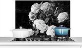 Spatscherm keuken 90x60 cm - Kookplaat achterwand Bloemen - Zwart wit - Natuur - Planten - Rozen - Muurbeschermer - Spatwand fornuis - Hoogwaardig aluminium