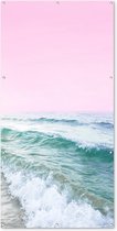 Schuttingposter Zee - Golven - Roze - Natuur - 100x200 cm - Tuindoek