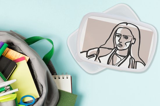 Boîte à pain Wit - Lunch box - Boîte à pain - Portrait - Femme - Dessin au Line - Pastel - 18x12x6 cm - Adultes