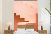 Behang - Fotobehang Architectuur - Trappen - Pastel - Roze - Breedte 225 cm x hoogte 350 cm - Behangpapier
