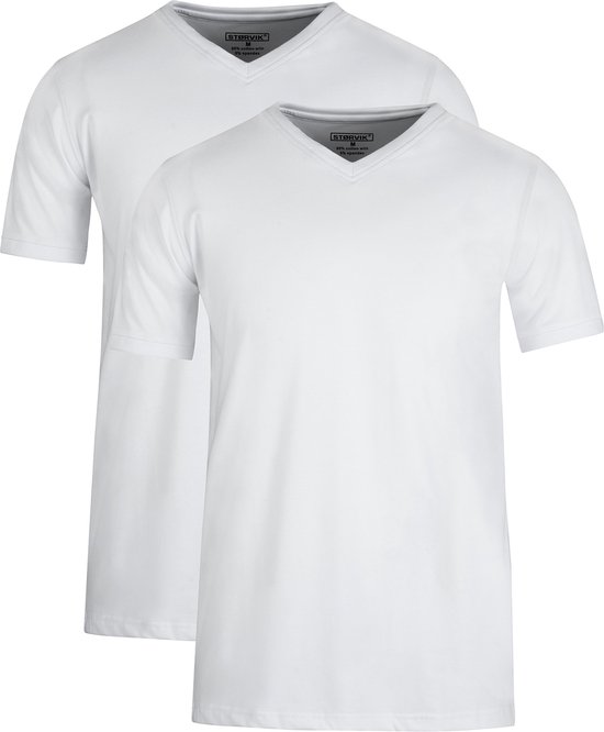 STØRVIK T-Shirt Extra Long 2-Pack Homme - Katoen - Col en V- Taille 5XL - Wit