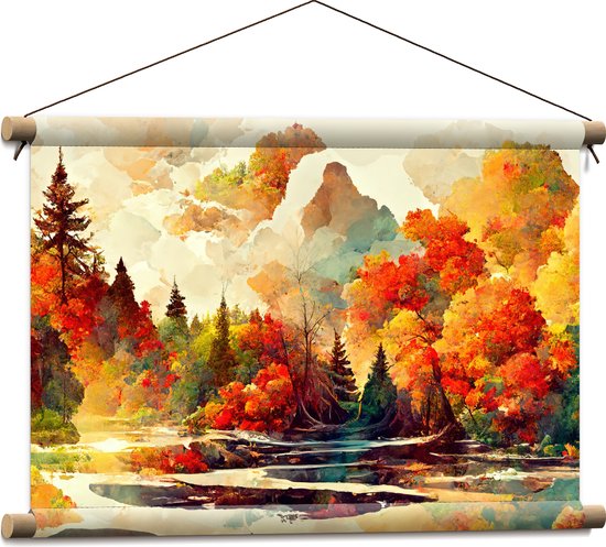 Textielposter - Schilderij van een Landschap tijdens de Herfst - 60x40 cm Foto op Textiel