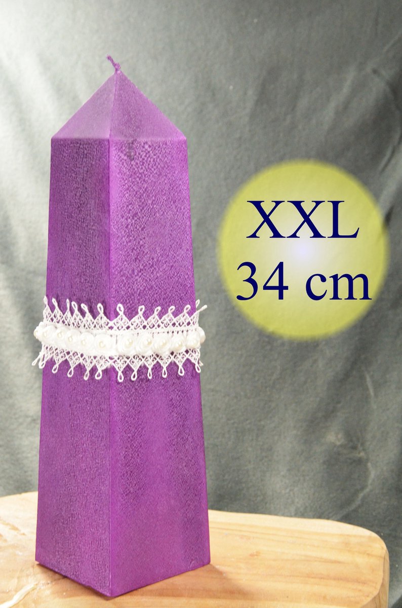 Obelisk Kaars PAARS POLYICO, hoogte 34 cm - Gemaakt door Candles by Milanne - BEKIJK VIDEO