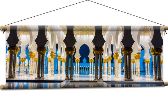 Textielposter - Prachtig Versierde Binnenkant van Sjeik Zayed Moskee in Abu Dhabi - 90x30 cm Foto op Textiel