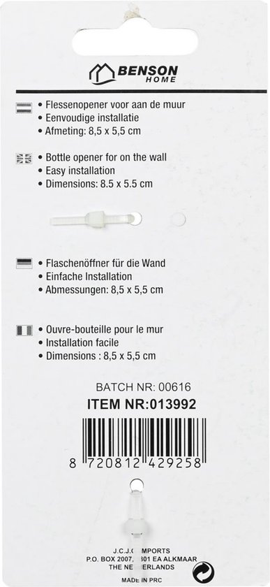 Décapsuleur mural Benson - 8,5 x 5,5 cm - Argent