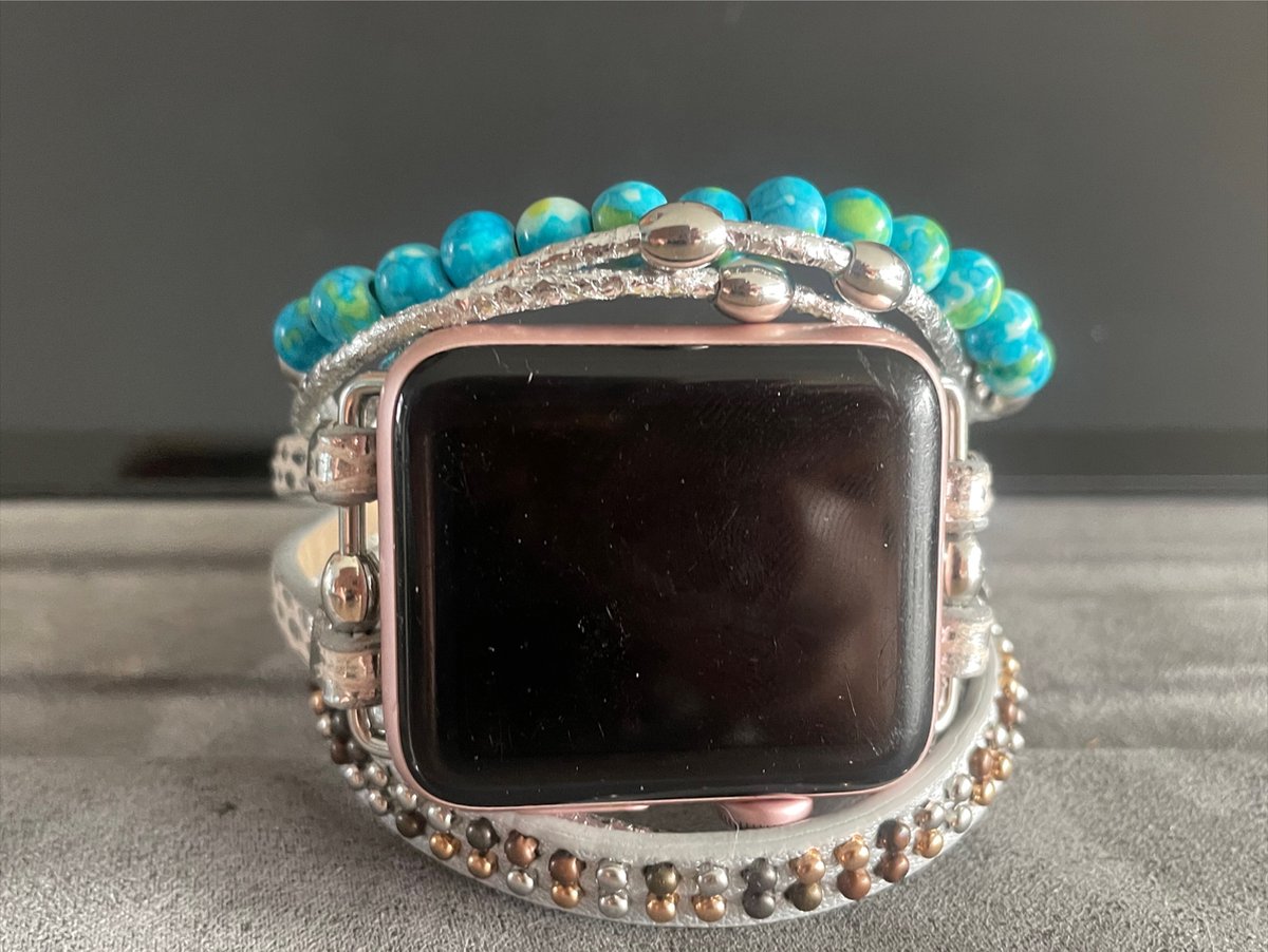 Apple Watch bohemian horloge bandje 38-40-41 mm Ibiza stijl turquoise zilver Leer Hout Staal