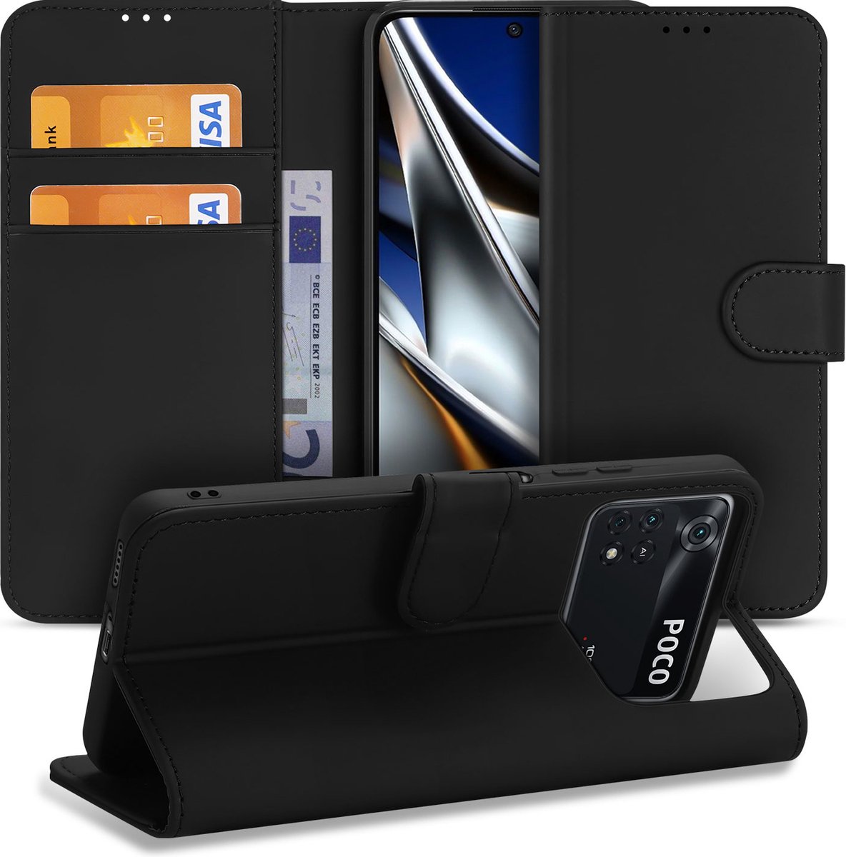 Book Case Hoesje voor de Xiaomi Poco X4 Pro 5G Zwart met Pasjeshouder