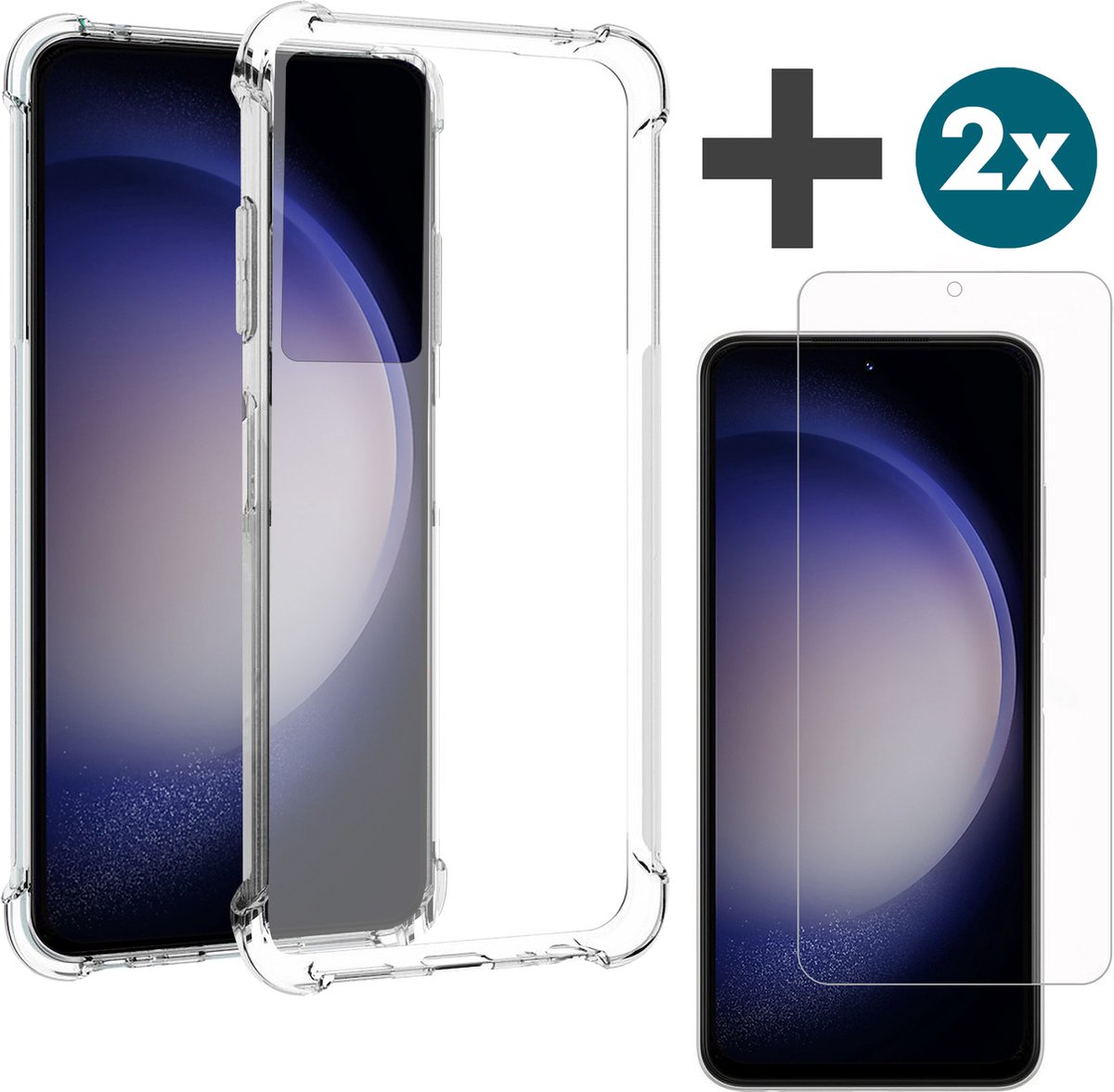 Arara Hoesje geschikt voor Samsung Galaxy S23 Plus hoesje transparant siliconen backcover met verstevigde hoeken Inclusief 2 Stuks Screenprotector tempered glass