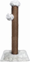 Topmast Krabpaal Fluffy Big Pole - Wit - 39 x 39 x 80 cm - Made in EU - Krabpaal voor Katten - Sterk Sisal Touw - Met Kattenspeeltje