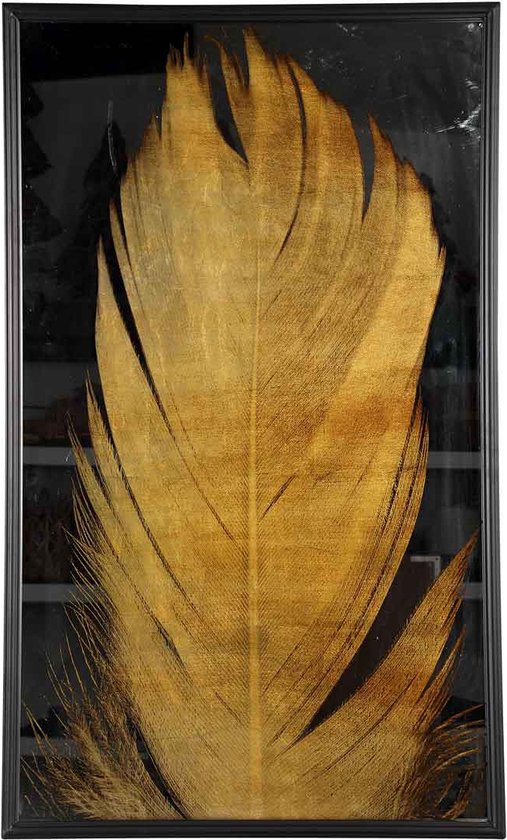 PTMD Loro Rechthoekig Wandpaneel Veer - 100 x 2,5 x 60 cm - Zwart/goud