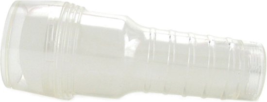 Doorzichtige vrouwelijke masturbator met ribbels, op een witte achtergrond.