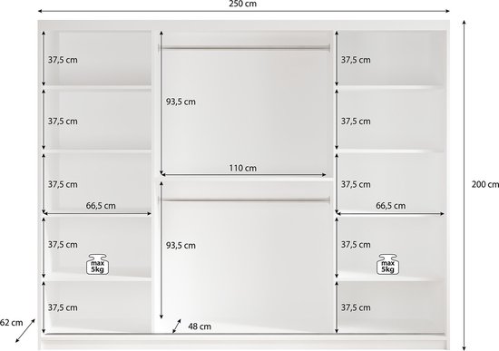 Meubella - Armoire Mandalin - Zwart - 250 cm