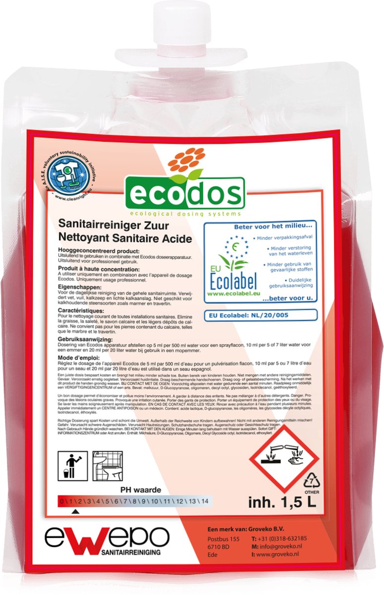Ewepo Ecodos Easy sanitair zuur 2x1,5 L.
