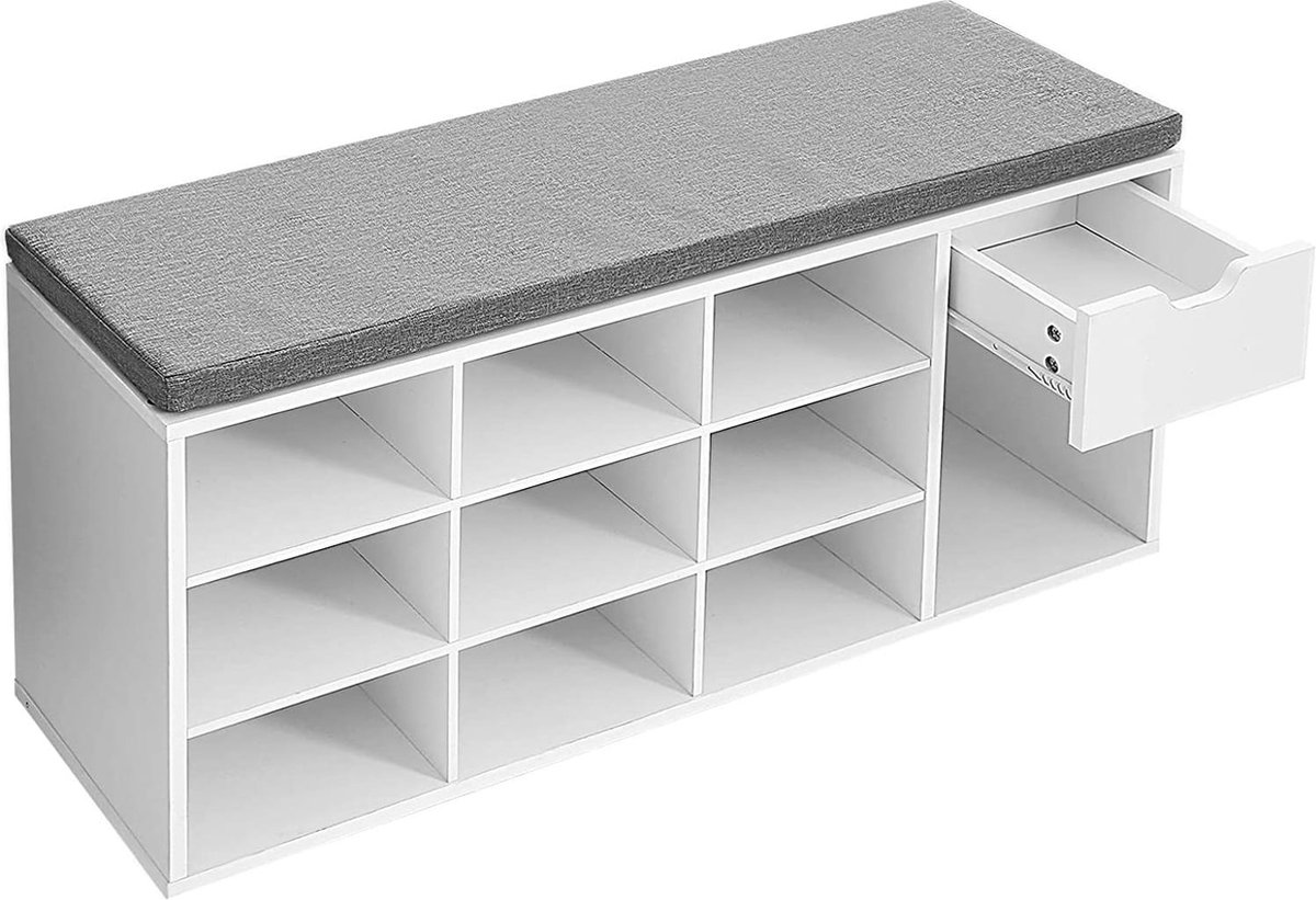 Schoenenbank - met zitkussen - 104x30x48 cm - wit