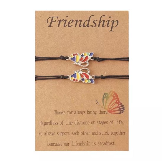 Akyol - Vriendschapsarmband - BFF - vrienden - vlinder armband - hanger hartje - 2 stuks - bff armband - vriendschaps armband - meiden armband - geluks armband