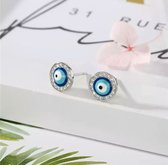 Akyol - Evileye – evil – eye – blauwe evileye – knop oorbellen– geluks oog oorbel – geluk – zilverkleurig - bescherming – diepe blauw -boze oog oorbellen - turkse oog - nazar boncuk - cadeau voor vriendin - blauwe oog oorbellen - oorb