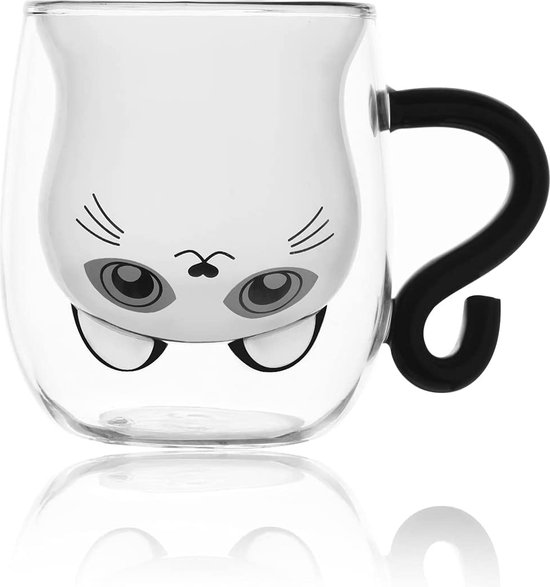 Zwart Leuke kattenmokken met handvat Leuke kopjes Kat thee koffiekopje  Dubbelwandige... | bol.com