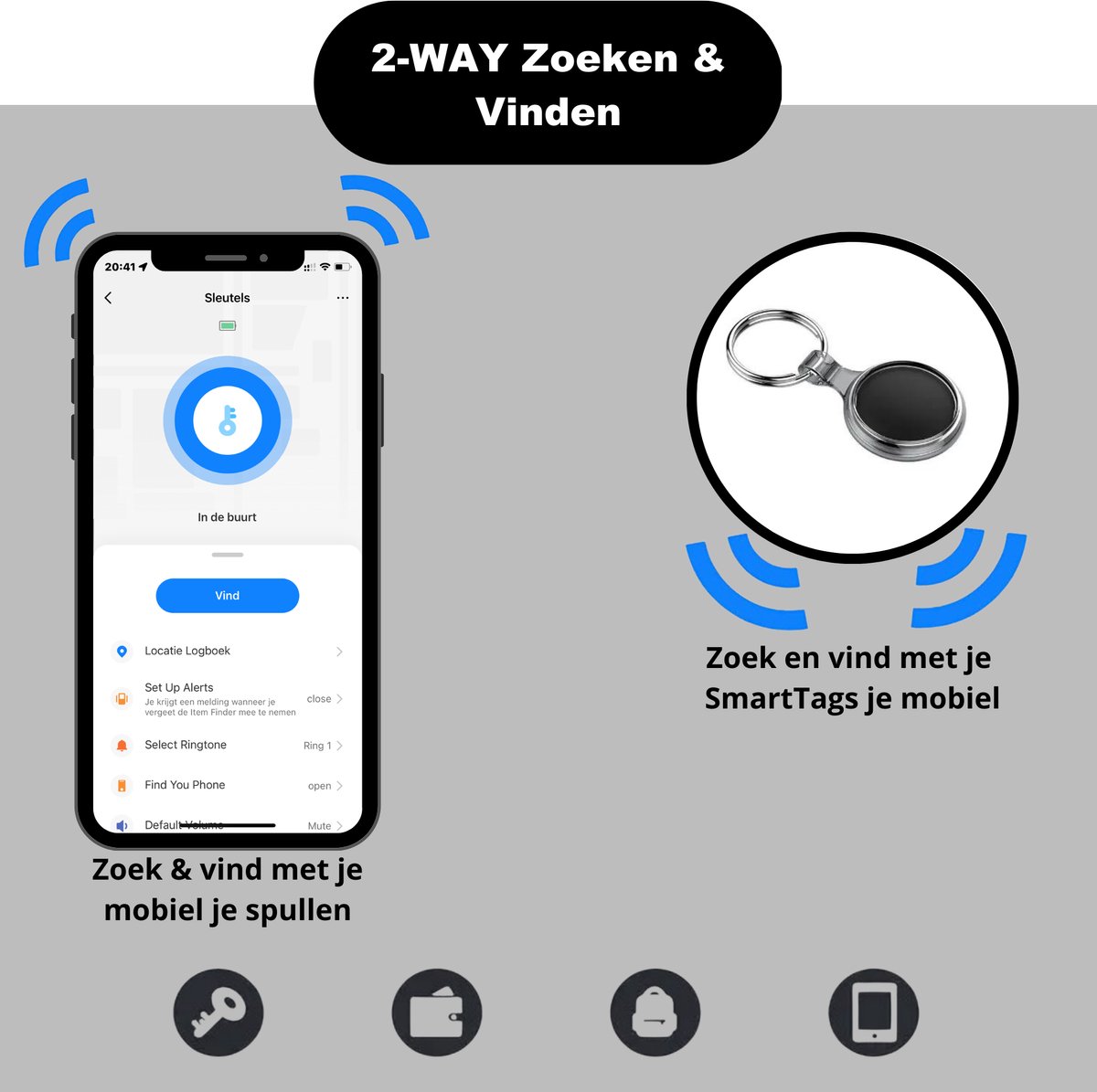 2way Smart Bluetooth Finder + Sleutelhanger GPS Tracker Keyfinder